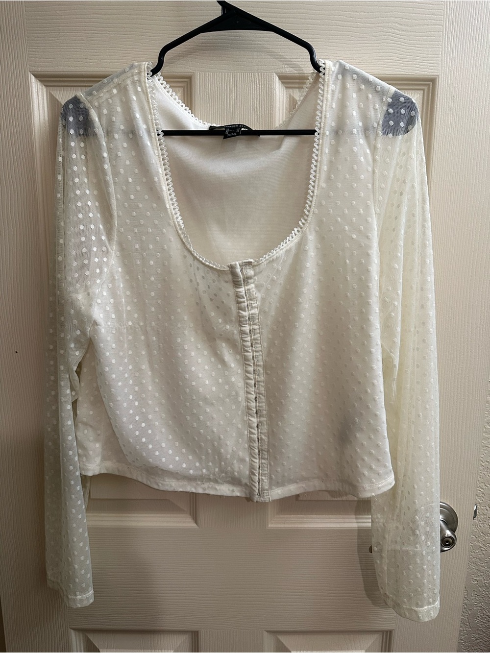 Forever 21 Ivory Sheer Swiss Dot Long Sleeve Blouse